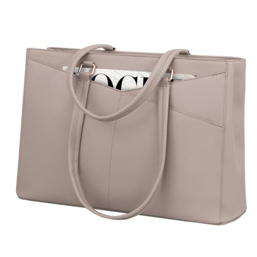 LOVEVOOK Laptop Tote Bag for Women, Office Work Bag Briefcase fit for 15.6 inch Laptop, Large Capacity Teacher Computer Bag Handbag | Fits 15.6 Inch Laptop, Waterproof Front Pocket, Shoulder Strap, Large Purse for Business Office Work, Milk Gray Purple -