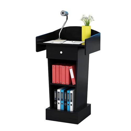 Floor Standing Metal Podium,Lecture Pulpit,Lectern Podium Stand, Podium Stand Simple Lecterns Density Board Laptop Desk Podium Stand with Open Storage Podiums Spacious Dr - color: Black