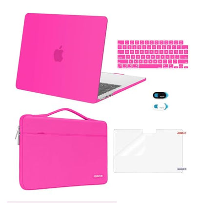 MOSISO Compatible with MacBook Air 13 inch Case M5 2026 M4 2025 M3 M2 2024-2022 A3449 A3240 A3113 A2681,Hard Shell&Sleeve Bag&Keyboard Skin&Webcam Cover&ScreenFilm for MacBook Air 13.6, Bright Rose - color: Bright Rose