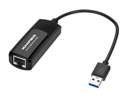 Monoprice USB 3.0 to Gigabit Ethernet Adapter, Supports 10/100/1000 Mbps Connections, Plug-N-Play, Compatible with Windows, MacOS, Linux, and Android Systems