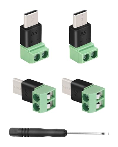 GELRHONR USB C to 2Pin Screw Terminal Adapter, 5V Type C to 2 Pin Solderless Converter Connector for DIY, USBC Repairment and Small Appliances, 4Pack (C Male to 2Pin) - style: C Male to 2Pin