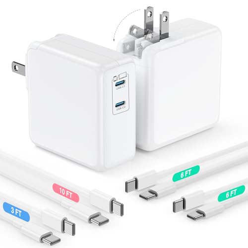 USB C MacBook Charger for MacBook Pro/MacBook Air 16 15 14 13 Inch 2025 2024 2023 2022 2021 2020 2019 M5 M4 M3 M2 M1,2Pack 75W USBC Laptop Power Adapter with 3+6+6+10ft USBC Cable for iPhone 17/16/15