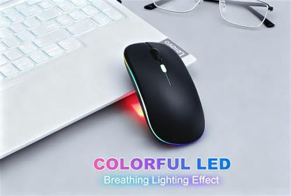 Wireless Bluetooth Mouse Rechargeable Long Lasting Dual Mode - BT 5.2 & 2.4G Silent RGB LED Mice, Slim Portable Ergonomic Mouse for Laptop/PC/Tablet/MacBook/iPad/Apple Devices(Matte Black) - color: Matte Black