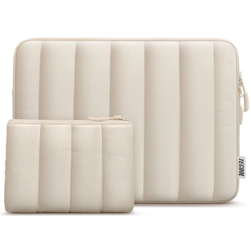 TECOOL Puffy Laptop Case 16 inch,Laptop Sleeve 16 inch for 16 inch Notebook MacBook Pro 16" Lenovo Thinkpad HP Acer Asus Dell Chromebook,Protective Waterproof 16 Inch Sleeve with Small Case,Beige | Puffy Laptop Bag 16 for MacBook Pro 16 M5-M1 2026.16 Inch