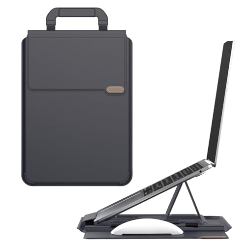 Nillkin Versatile Pro Upgraded 13-16in Laptop Sleeve with Stand & Mouse Pad | 3-in-1 Laptop Case for MacBook/Dell/HP/Lenovo, Slim, Travel Friendly, Dual-angle Stand, Magnetic Handle, PU Leather, Black - color: Black, size: 16.2