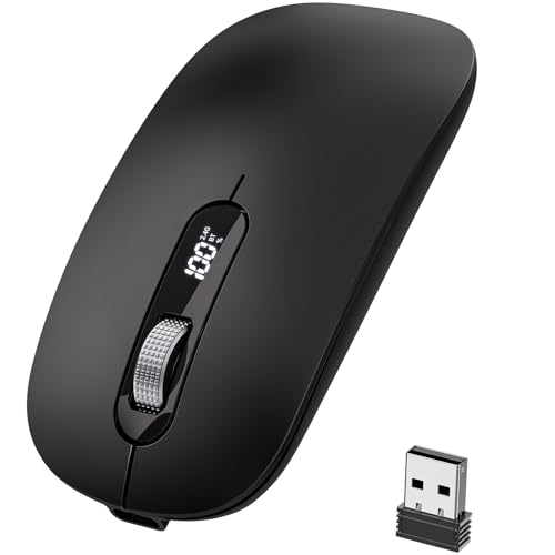 Wireless Bluetooth Mouse, BT5.0/4.0 & 2.4G Tri-Mode, Type-C Rechargeable with LED Screen Display, ilent Click for Laptop/PC/MacBook/Mac Air/iPad, Multi-Device & Office Use - color: Black