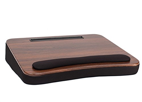 Multi Tasking Lap Desk with Memory Foam Cushion | Tablet Slot | Fits Laptops Up to 17" | Tablets Up to 9.6" | Black | Walnut Wood Top | Computer Lap Tray