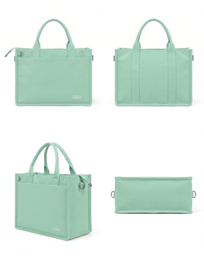 Canvas Tote Bag for Women With Zipper,14" Laptop Tote Bag for Work | Water Bottle Pocket,Padded Laptop Sleeve,Inner Key Leash,Premium Metal Hardware,Structured Canvas - color: Sage Breeze