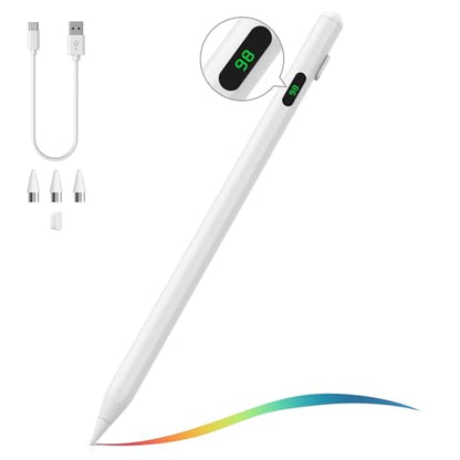 Moko Universal Capacitive Stylus Pencil for Touch Screen, White | Fast Charging, Power Display, Compatible with Apple iPad/iPhone/Samsung/Lenovo, iOS Android Tablets & All Smartphones - color: White
