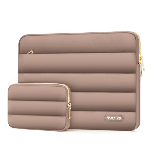MOSISO Laptop Case 14 inch, 14 inch Puffy Laptop Sleeve Compatible with HP Lenovo Dell ASUS Acer, HP Stream, Dell Latitude, Lenovo IdeaPad, Polyester Horizontal Bag with Small Case, Brown - color: Brown, size: 14 inch