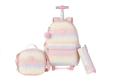 Pink Rolling school backpack for girls with Lunch Box 3pc Set(QUILTED PINK) - color: Quilted Pink