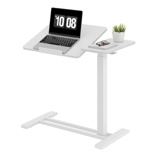 SANODESK 28''Overbed Table Gas Spring Lifting with Wheels&Tilting Desktop | Rolling Mobile Laptop Desk End Table,Portable Computer Workstation for Home Office,Sofa,Bedside,27.6" W x 15.7" D,White - color: White, size: 28 inch