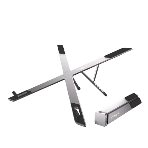 KYOLLY Portable Aluminum Laptop Stand for Desk, Adjustable Ergonomic Laptop Riser, Foldable X Shape Notebook Computer Holder, Anti-Scratch Laptop Mount for 10-17 Inch Laptops, for Office Home Travel