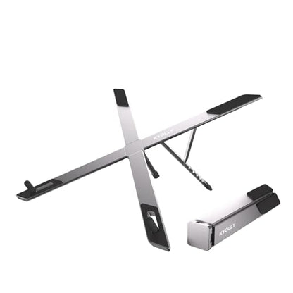 KYOLLY Portable Aluminum Laptop Stand for Desk, Adjustable Ergonomic Laptop Riser, Foldable X Shape Notebook Computer Holder, Anti-Scratch Laptop Mount for 10-17 Inch Laptops, for Office Home Travel