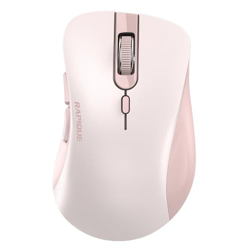 RAPIQUE Bluetooth Wireless Mouse, Dual Bluetooth & 2.4G USB Receiver, Pink | Right-Hand Ergonomic Grip, Quiet Clicks, Low Power - Multi-Device Compatibility for MacBook, Laptop, Computer, iPad Air/Pro - color: Pink