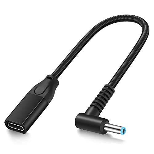 USB-C to Smart Blue Tip Adapter Charging Cable for HP Laptop 19.5v 45w 65w, Female USB C Converter Power Charger Adapter Cord for X360 Pavilion Envy Spectre Elitebook 840 ProBook - color: Female Nylon Black