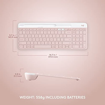 Logitech K585 Slim Wireless Keyboard with Built-in Phone Cradle - Rose | Bluetooth with included USB receiver, connects 2 devices, cradle can hold smartphone or tablet up to 10 in. in landscape mode - color: Rose