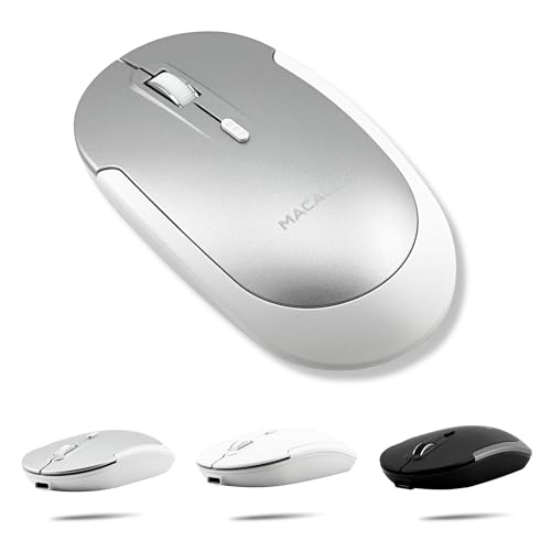 Macally Wireless Bluetooth Mouse for Mac, MacBook Pro/Air, iPad, and PC - Comfortable and Quiet Compatible Wireless Apple Mouse - Rechargeable Battery - Silver - color: Silver