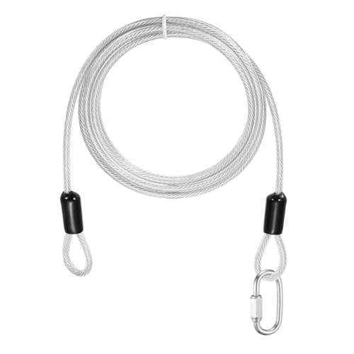 PATIKIL Security Cable Lock (5/32" Dia 6.6ft, Clear) Vinyl Coated 304 Stainless Steel Double Loop Flexible Wire Rope Safety Cable with Quick Links Locking Connectors - color: Clear, size: 5/32" x 6.6ft