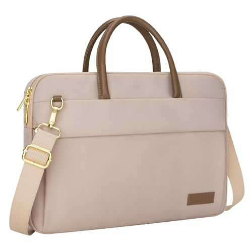 RAINYEAR 14 Inch/15.6 Inch Laptop Bag with Pockets & Handle for Women | Protective Waterproof Elegant Computer Large Capacity Shoulder Bag Case Compatible with MacBook Laptop Computer Notebook - color: Khaki, size: 15.6 Inch