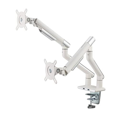 POUT E12 Dual Monitor Arm Mount Stand – Adjustable Full Motion Desk Mount for 17’’-32’’ Screens, Supports 4-22lbs per Arm, VESA 75x75mm & 100x100mm (White/Silver) - color: White/Silver/Daul