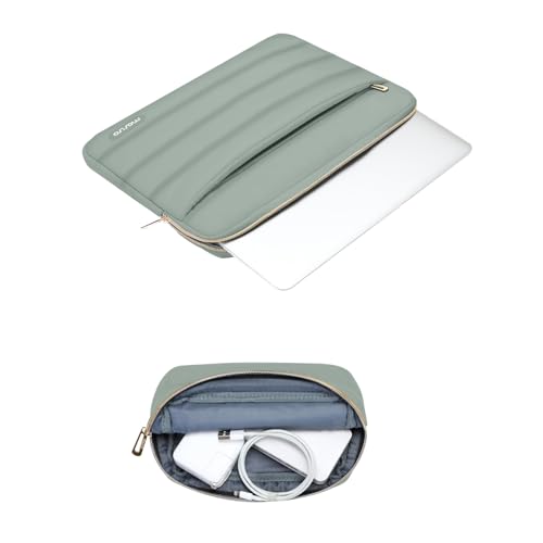 MOSISO Laptop Case 14 inch, 14 inch Puffy Laptop Sleeve Compatible with HP Lenovo Dell ASUS Acer, HP Stream, Dell Latitude, Lenovo IdeaPad, Polyester Horizontal Bag with Small Case, Antique Green - color: Antique Green, size: 14 inch