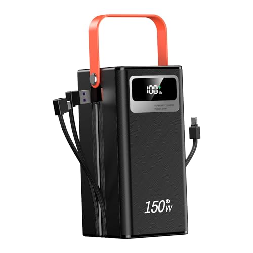 100000mah Power Bank, Fast Charging Portable Charger, with LED Light, with Built-in Cables, Rechargeable Portable Power Supply for Cell Phones, Random Color