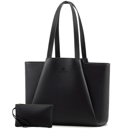 LOVEVOOK Laptop Tote for Women - 15.6 Inch Faux Leather Laptop Bag with Clutch, Large Capacity Office Purse Computer - color: Black, size: 15.6 inch