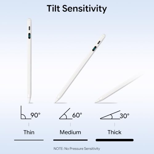 LED Battery Display Stylus Pen, Dual Modes Fast Charge Universal Active Digital Pencil for iPad iPhone Samsung Android, <2ms Low Latency, Tilt Sensitivity for Drawing Note Taking, No Bluetooth Stylus - color: White