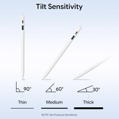 LED Battery Display Stylus Pen, Dual Modes Fast Charge Universal Active Digital Pencil for iPad iPhone Samsung Android, <2ms Low Latency, Tilt Sensitivity for Drawing Note Taking, No Bluetooth Stylus - color: White