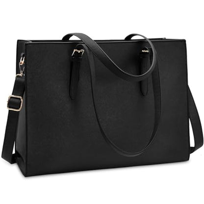 NUBILY Laptop Bag for Women 15.6" Computer Tote Bag Handbag Shoulder Bag | Waterproof Lightweight Leather Large Capacity Work Bag Business Office Briefcase Detachable Strap Satchel - color: Black