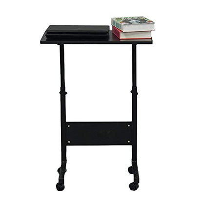 Karl home Small Side Mobile Table 23.6 inch Computer Desk with Wheels Height Adjustable Rolling Potable Laptop Cart, C-Shaped Bed Couch End Tables with Edge Stopper for Living Room Bedroom, Black - color: Black, size: 23.6"+No Power Sockets