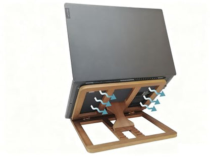 Wooden Laptop Stand for Desk & Wood - Style Laptop Stand, Foldable and Adjustable Ergonomic Notebook, Book, Phone & Tablet Stand, 6 - Gear Angle Adjustment, Cooling for 10-15.6 Inch