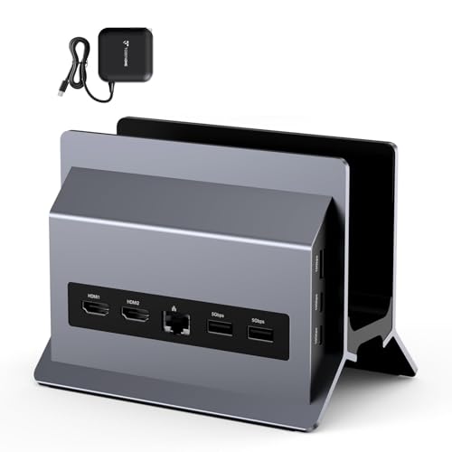 TobenONE Docking Station Dual Monitor,2×4K@60Hz HDMI,100W Power Supply | Laptop Docking Station with 6 USB C/A,PD 3.0,Ethernet,Vertical Stand,Ideal for Office Workers/Students,Fits Windows/ChromeOS