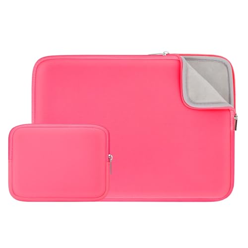 RAINYEAR 14 Inch Laptop Sleeve Case with Accessories Bag, Bright Pink | Protective Soft Fluffy Lining Portable Carrying Bag Compatible with 14 Inch Notebook Computer Chromebook - color: Bright Pink(upgraded Version), size: 14"