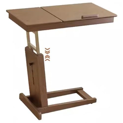 Adjustable Height Standing Desk Bedside Lifting Stand Up Desk, Tiltable Desktop Sofa Side Table, Laptop Table with Locking Wheels, Reversible and Foldable Workbench(Brown) - color: Brown