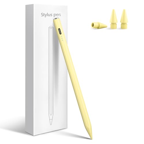 Stylus Pen for iPad 2026-2018 with 13mins Fast Charge,Tilt Sensitivity Palm Rejection Pencil for 11th (A16)/10/9/8/7/6 Gen, iPad Pro 11"/12.9"/M4/M5, iPad Air 3/4/5/M2/M3/M4 - color: yellow