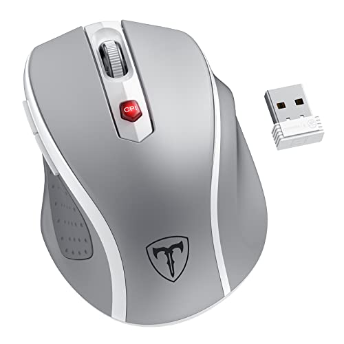 HOTWEEMS D-09 Wireless Mouse for Laptop - Ergonomic Plus Computer USB Cordless Mice, Ergo Grips, Lightspeed 5-Level 2400 DPI, 16 Months Battery Life, Portable for PC Mac Chromebook, 6 Button, Mithril - color: Mithril, size: 1 Pack