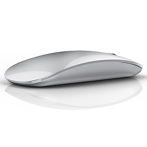 TENMOS M18 Bluetooth Mouse, USB C Rechargeable Wireless Mouse,Silent-Silver | Tri-Mode BT5.1/5.0+2.4G, Quiet Click, Portable, Battery Level Visible, USB Receiver,Type C Adapter, for Laptop/Macbook/iPad - color: silver