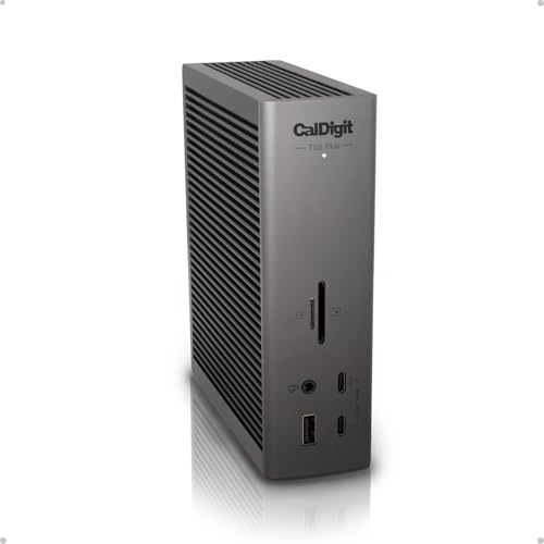 CalDigit TS5 PLUS - Thunderbolt 5 Dock - 20 Port, 10Gb Ethernet, 140W dedicated host Charging, TBT-5 x 3, USB 10Gb/s x10, Dual USB Controllers, Up to Two 8K 60Hz Displays, 1.0m Braided Cable, 330W PSU - style: TS5 Plus