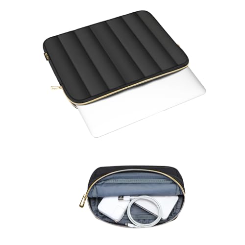 MOSISO 13-14 inch Laptop Case,13.3 inch Puffy Laptop Sleeve, Black | Compatible with MacBook Neo/Air 13.6/Pro 13/Pro 14, HP Dell ASUS Lenovo,Vertical Rectangle Carrying Bag with Small Case - color: Black