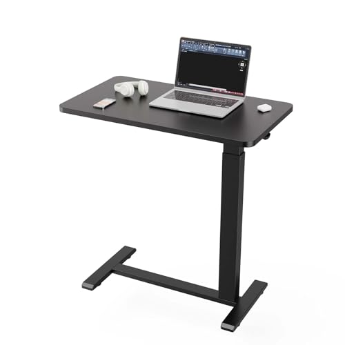 Ywin Hospital Bedside Table with Wheels, Pneumatic Lift, Black | Wood top, 25-40in adjustable, 66lbs, rolling casters, mobile portable overbed table for bedside, home, patient care, medical - color: Black, size: 28*16 in