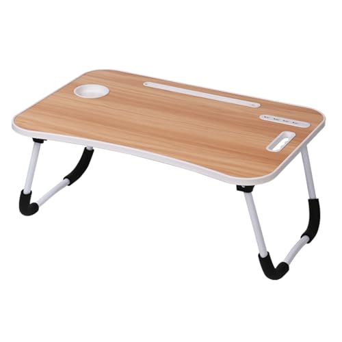 Lap Desk - Foldable Lap Desk with Storage Drawer, Cup Holder & Tablet Slot & DC USB Ports, Versatile Bed Desk, Bed Tray(23.6" L x 15.7" W x 10.6" H,Brown) - color: Brown Woodgrain