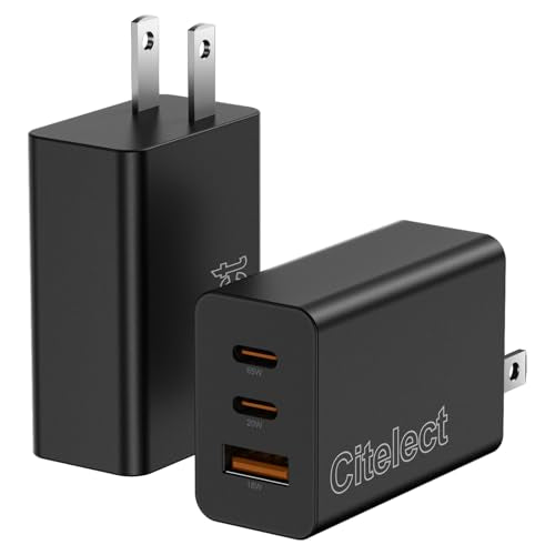 65W USB C Charger Block, 3Port Super Fast Charging Adapter for Samsung S26 | GaN Type-C Charging Block PD/QC 3.0 for Samsung S26/S25/S24, MacBook Pro/Air,iPad, iPhone 17/16 - 2Port USBC + 1Port USB A - color: Black, size: 2Pack