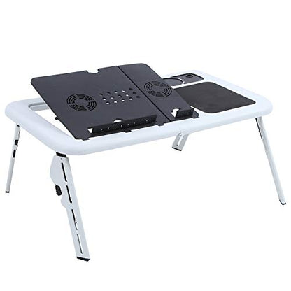 Laptop Folding Desk, Sliding Keyboard Tray Adjustable Laptop Stand with Large Cooling Fan for Notebook Laptop, Tablet