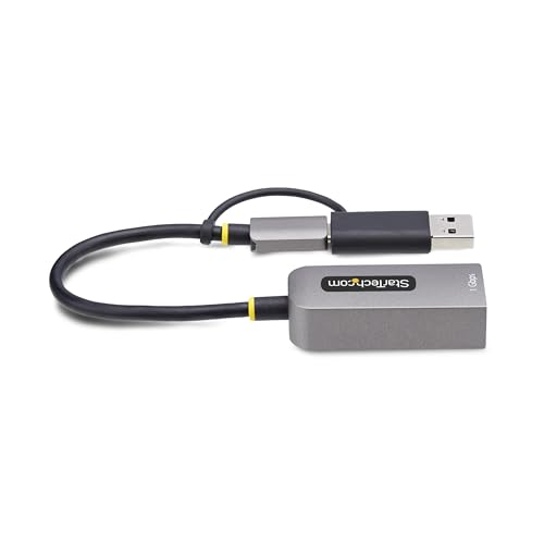 StarTech USB-C to GbE Ethernet Adapter, 10/100/1000Mbps, USB-A Dongle | USB GbE Adapter, 6in/15cm Attached Cable, Status LEDs, C21GA-USB-ETHERNET - color: Space Gray, size: 1Gbps, style: USB-C & USB-A