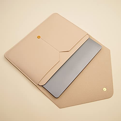 PU Leather Laptop Sleeve Compatible with 15.3 inch MacBook Air 2023 2024, Surface Book 13.5, Surface Laptop Studio - Beige - color: Beige, size: 14-15 Inch