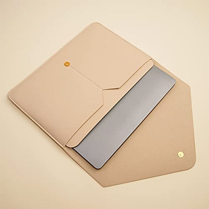 PU Leather Laptop Sleeve Compatible with 15.3 inch MacBook Air 2023 2024, Surface Book 13.5, Surface Laptop Studio - Beige - color: Beige, size: 14-15 Inch