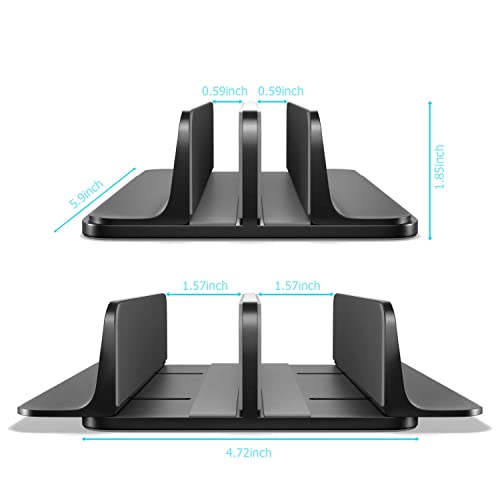 Kuzy Vertical Laptop Stand for Desk Adjustable Aluminum - Dual-Slot Laptop Holder for MacBook Stand Pro Air Anti-Slip, Black - color: Black