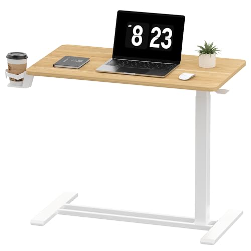 SANODESK Mobile Standing Desk with Hidden Wheels,Pneumatic Laptop Desk Rolling Computer Cart Movable Height Adjustable Small Sit Stand Desk for Home Office(31.5" W x 17.7" D,Maple) - color: Maple, size: 32x18